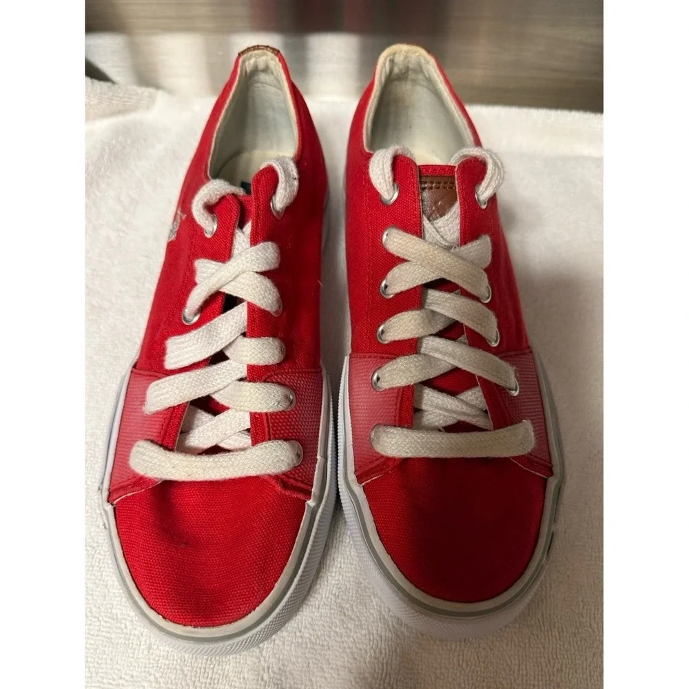 Polo Ralph‎ Lauren Red Canvas Sneakers with Embroidered Logo Mens Size 7.5D